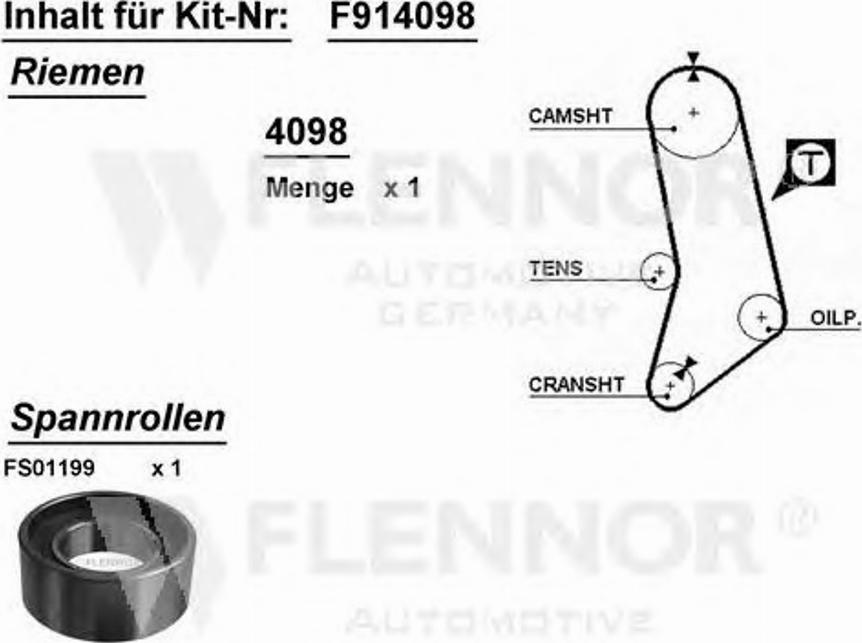 Flennor F914098 - Spriegotājrullītis, Gāzu sadales mehānisma piedziņas siksna ps1.lv