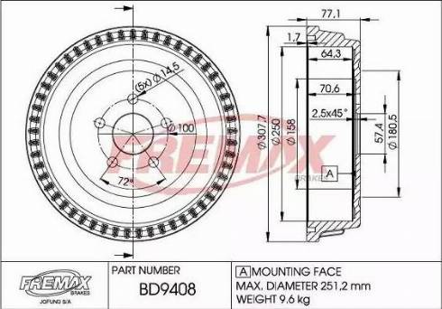 FREMAX BD-9408 - Bremžu trumulis ps1.lv