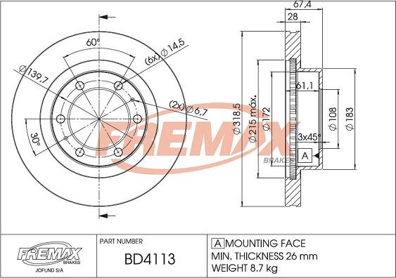 FREMAX BD-4113 - Bremžu diski ps1.lv