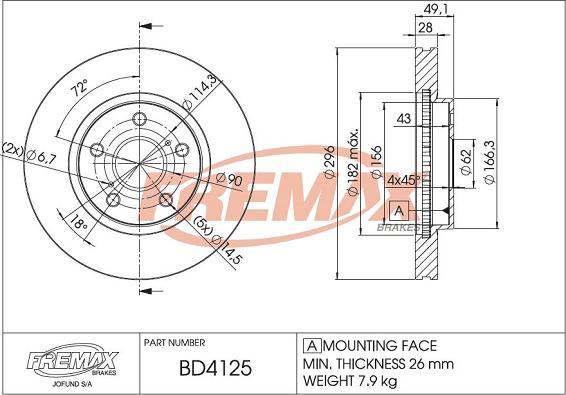 FREMAX BD-4125 - Bremžu diski ps1.lv