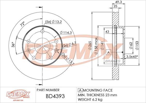 FREMAX BD-4393 - Bremžu diski ps1.lv