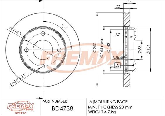 FREMAX BD-4738 - Bremžu diski ps1.lv