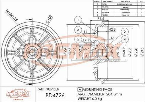 FREMAX BD-4726-KT - Bremžu trumulis ps1.lv