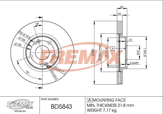 FREMAX BD-5843 - Bremžu diski ps1.lv