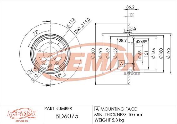 FREMAX BD-6075 - Bremžu diski ps1.lv