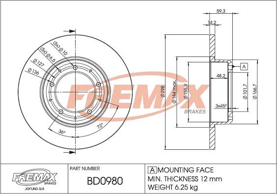 FREMAX BD-0980 - Bremžu diski ps1.lv