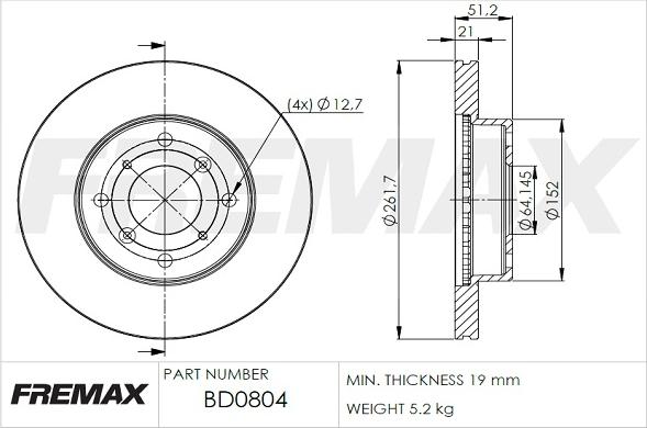 FREMAX BD-0804 - Bremžu diski ps1.lv