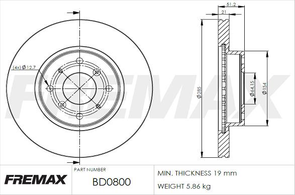 FREMAX BD-0800 - Bremžu diski ps1.lv