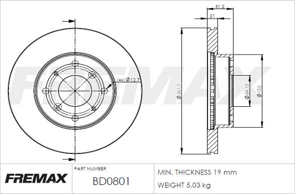 FREMAX BD-0801 - Bremžu diski ps1.lv