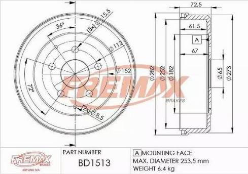 FREMAX BD-1513 - Bremžu trumulis ps1.lv