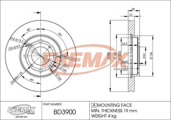 FREMAX BD-3900 - Bremžu diski ps1.lv