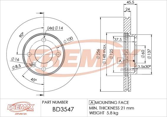 FREMAX BD-3547 - Bremžu diski ps1.lv