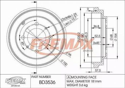 FREMAX BD-3536 - Bremžu trumulis ps1.lv