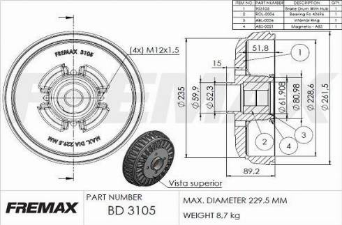 FREMAX BD-3105-KT - Bremžu trumulis ps1.lv