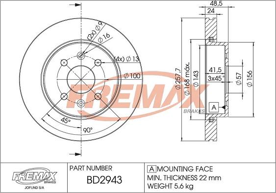 FREMAX BD-2943 - Bremžu diski ps1.lv