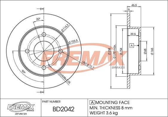 FREMAX BD-2042 - Bremžu diski ps1.lv