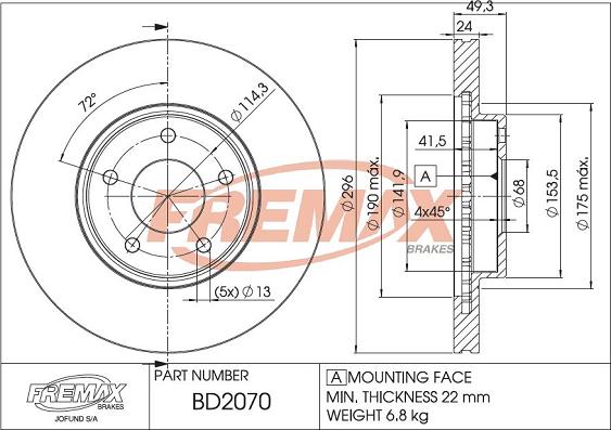 FREMAX BD-2070 - Bremžu diski ps1.lv