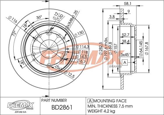 FREMAX BD-2861 - Bremžu diski ps1.lv