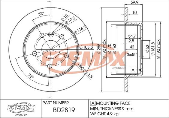 FREMAX BD-2819 - Bremžu diski ps1.lv