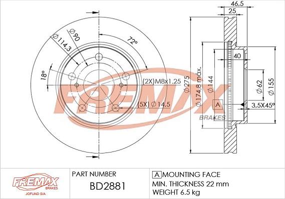 FREMAX BD-2881 - Bremžu diski ps1.lv