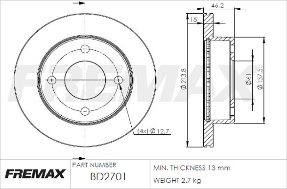 FREMAX BD-2701 - Bremžu diski ps1.lv