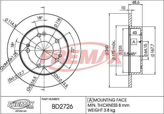 FREMAX BD-2726 - Bremžu diski ps1.lv