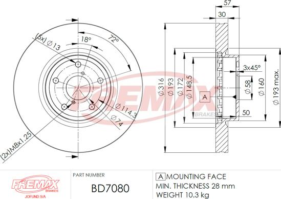 FREMAX BD-7080 - Bremžu diski ps1.lv