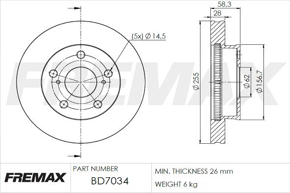 FREMAX BD-7034 - Bremžu diski ps1.lv