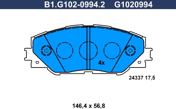 Galfer B1.G102-0994.2 - Bremžu uzliku kompl., Disku bremzes ps1.lv