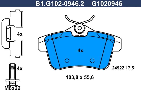 Galfer B1.G102-0946.2 - Bremžu uzliku kompl., Disku bremzes ps1.lv