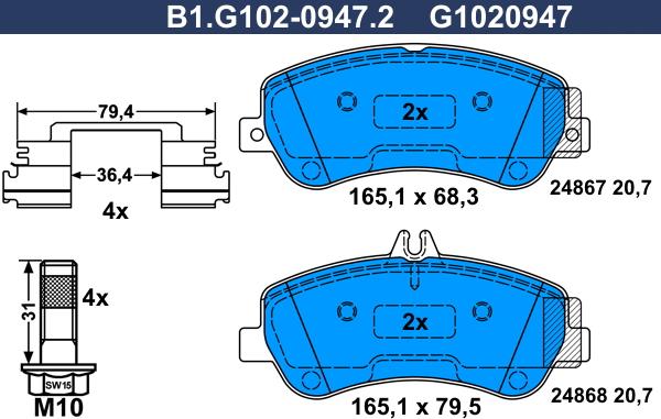 Galfer B1.G102-0947.2 - Bremžu uzliku kompl., Disku bremzes ps1.lv