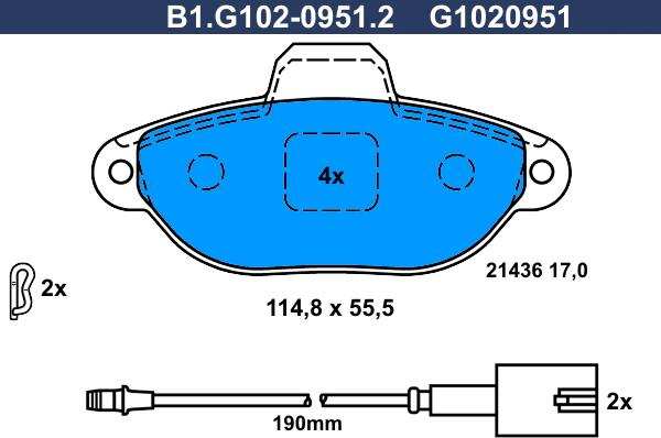 Galfer B1.G102-0951.2 - Bremžu uzliku kompl., Disku bremzes ps1.lv