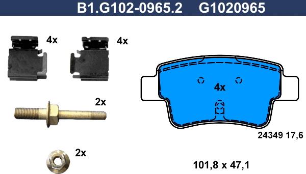 Galfer B1.G102-0965.2 - Bremžu uzliku kompl., Disku bremzes ps1.lv