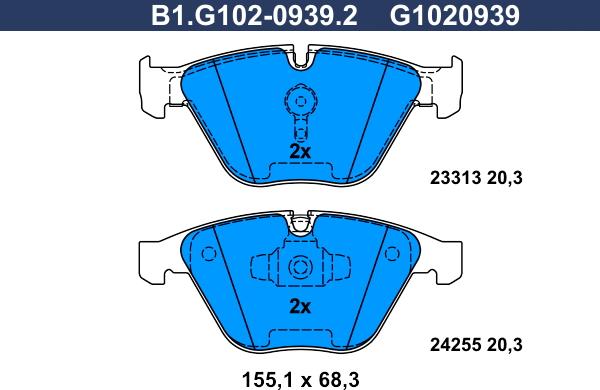 Galfer B1.G102-0939.2 - Bremžu uzliku kompl., Disku bremzes ps1.lv