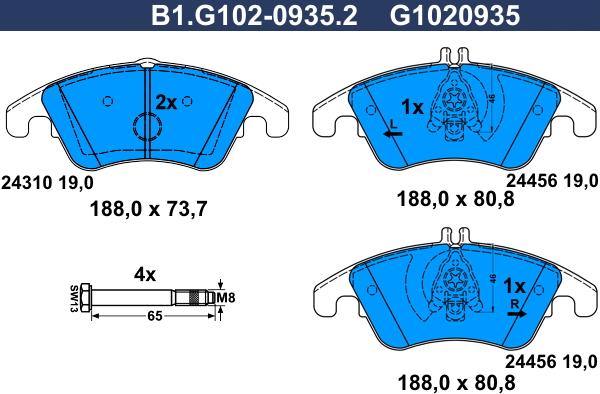 Galfer B1.G102-0935.2 - Bremžu uzliku kompl., Disku bremzes ps1.lv