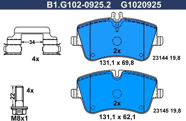 Galfer B1.G102-0925.2 - Bremžu uzliku kompl., Disku bremzes ps1.lv