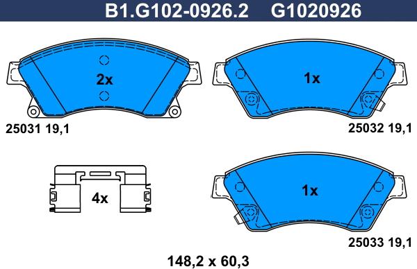 Galfer B1.G102-0926.2 - Bremžu uzliku kompl., Disku bremzes ps1.lv