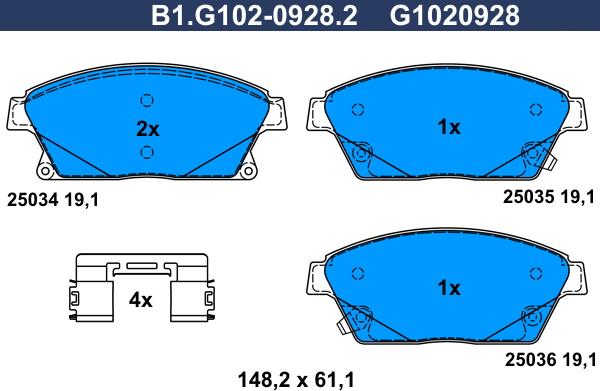 Galfer B1.G102-0928.2 - Bremžu uzliku kompl., Disku bremzes ps1.lv