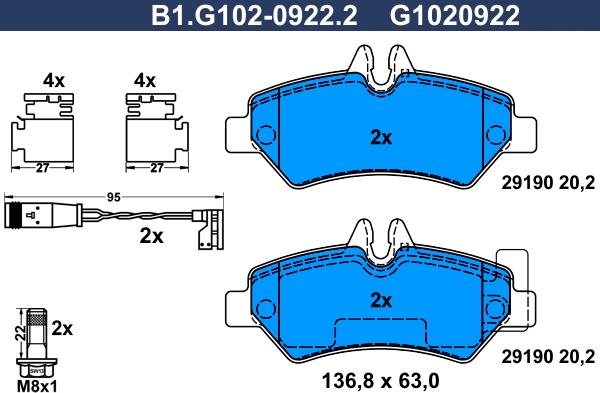 Galfer B1.G102-0922.2 - Bremžu uzliku kompl., Disku bremzes ps1.lv