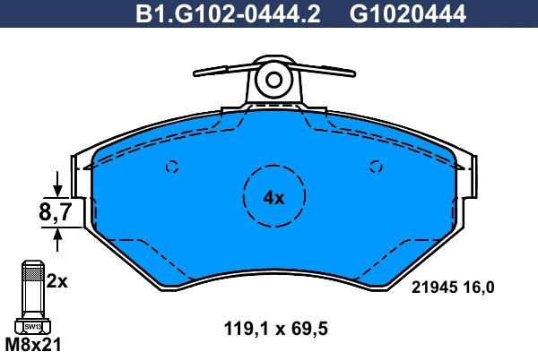 Galfer B1.G102-0444.2 - Bremžu uzliku kompl., Disku bremzes ps1.lv