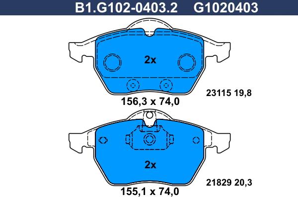 Galfer B1.G102-0403.2 - Bremžu uzliku kompl., Disku bremzes ps1.lv