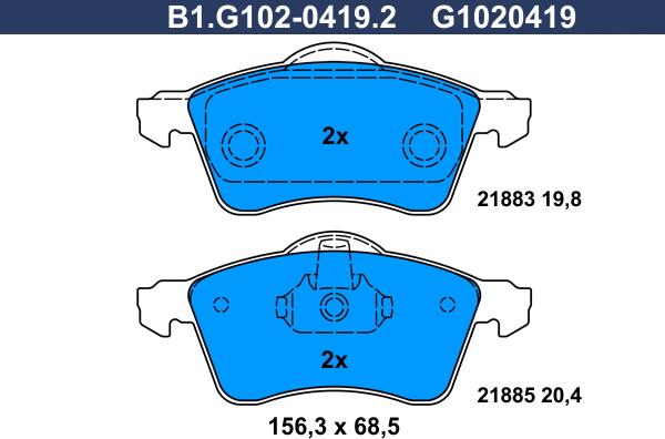 Galfer B1.G102-0419.2 - Bremžu uzliku kompl., Disku bremzes ps1.lv