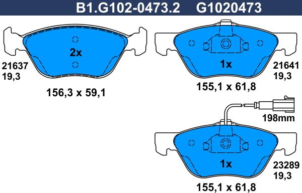 Galfer B1.G102-0473.2 - Bremžu uzliku kompl., Disku bremzes ps1.lv