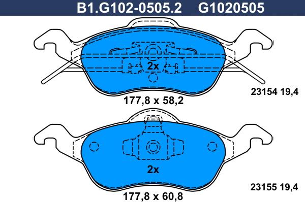 Galfer B1.G102-0505.2 - Bremžu uzliku kompl., Disku bremzes ps1.lv