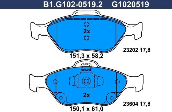 Galfer B1.G102-0519.2 - Bremžu uzliku kompl., Disku bremzes ps1.lv