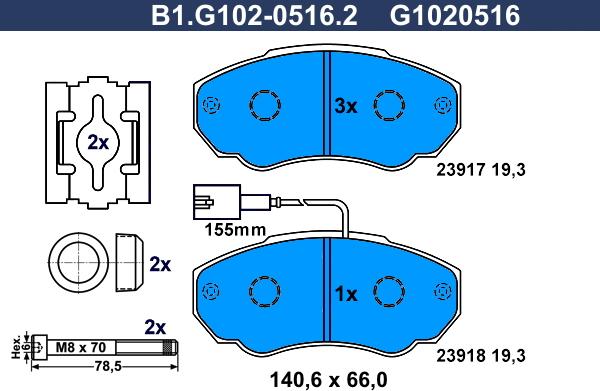 Galfer B1.G102-0516.2 - Bremžu uzliku kompl., Disku bremzes ps1.lv