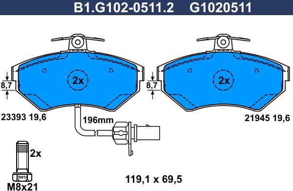 Galfer B1.G102-0511.2 - Bremžu uzliku kompl., Disku bremzes ps1.lv