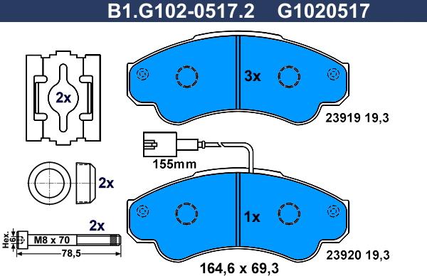 Galfer B1.G102-0517.2 - Bremžu uzliku kompl., Disku bremzes ps1.lv