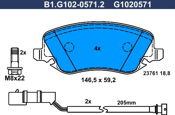 Galfer B1.G102-0571.2 - Bremžu uzliku kompl., Disku bremzes ps1.lv