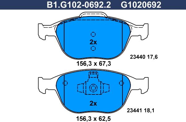 Galfer B1.G102-0692.2 - Bremžu uzliku kompl., Disku bremzes ps1.lv